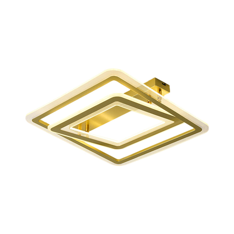 Square Frame Flush Mount Lamp, Simple Metal LED Bedroom Light in Gold - 16"/19.5