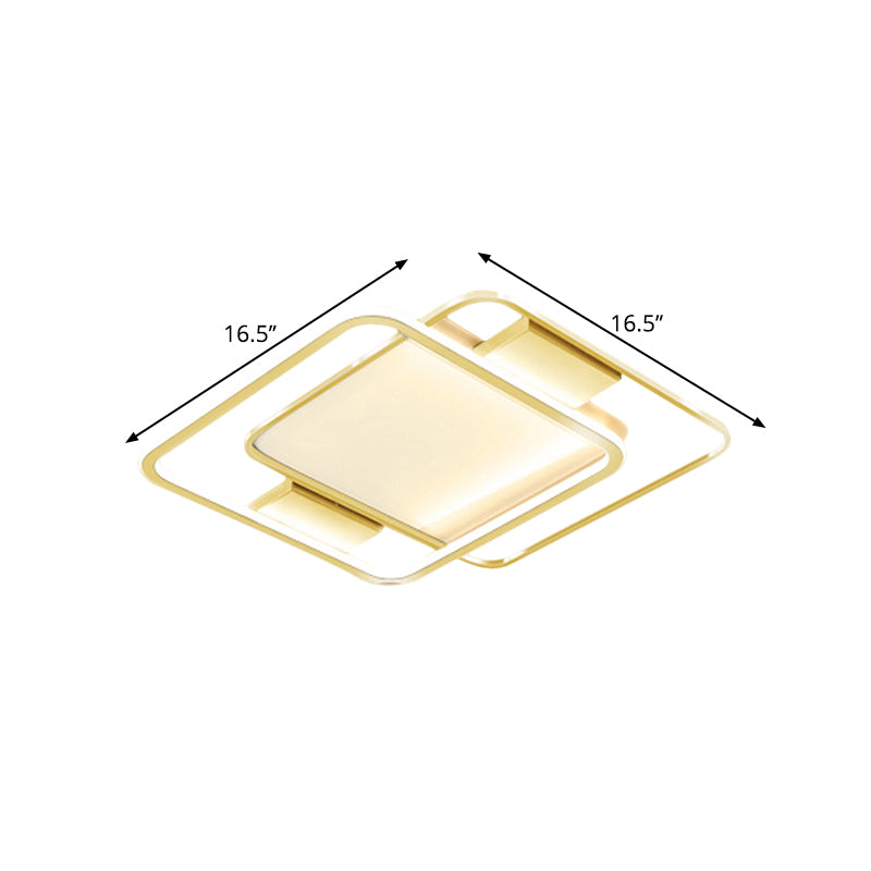 Minimal Dual Rhombus Flush Light - Gold Finish Led Metal Lamp (16.5/20.5 Wide) In Warm/White