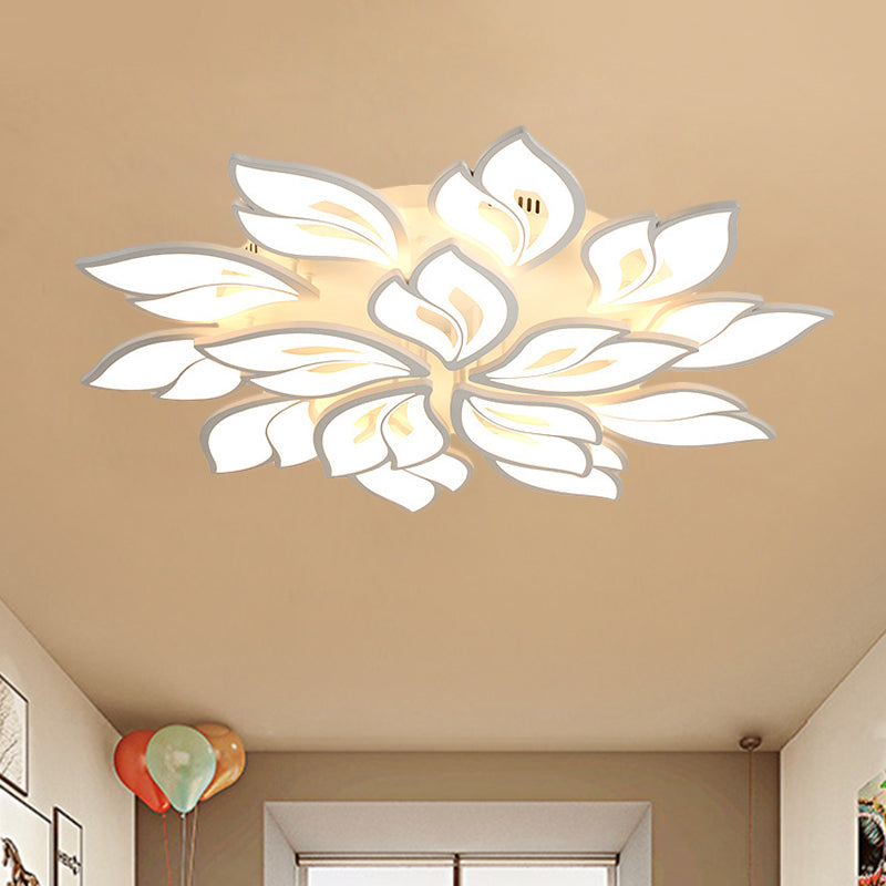 Minimalistic Acrylic Floral Flush Lamp with LED in Warm/White Light for Drawing Room Ceiling