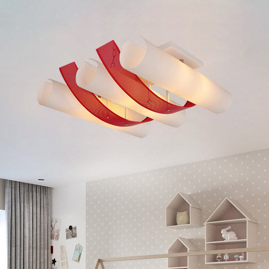 3-Head Ultra Thin Flush Mount Ceiling Light in Red and White Acrylic Simplicity Design