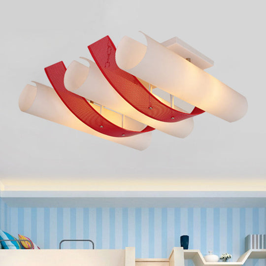 3-Head Ultra Thin Flush Mount Ceiling Light in Red and White Acrylic Simplicity Design