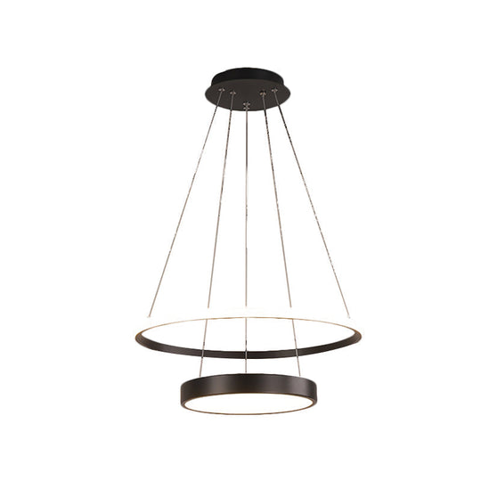 Iron 2-Tier Tiffany Ceiling Lamp - Circular Black/Gold Led Chandelier For Dining Room Warm/White