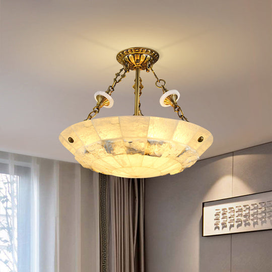 Traditional Semi Flush Mount Ceiling Lamp - White Glass Bowl 3/4-Light 16/19.5 Width / 16