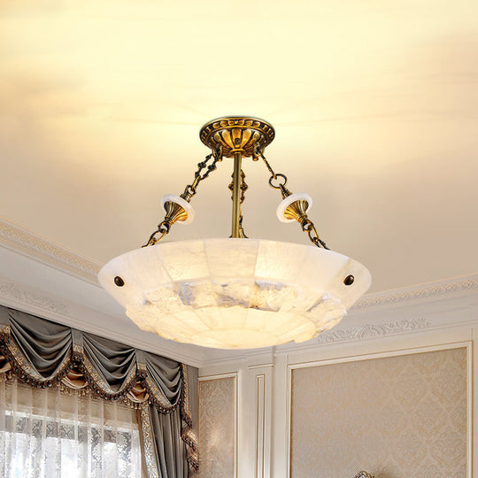 Traditional Semi Flush Mount Ceiling Lamp - White Glass Bowl, 3/4-Light, 16"/19.5" Width