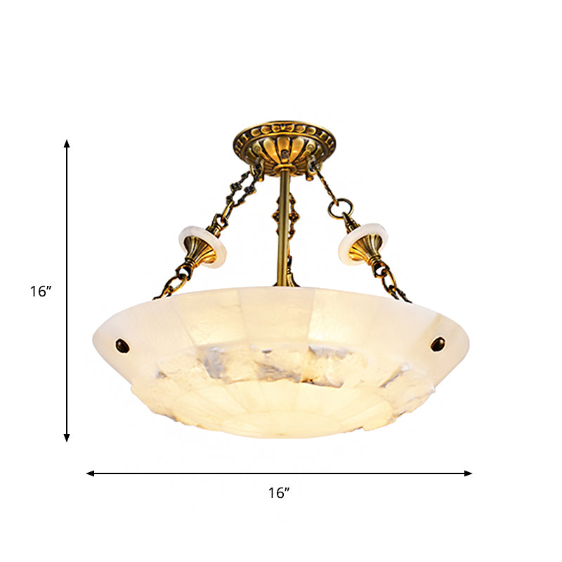 Traditional Semi Flush Mount Ceiling Lamp - White Glass Bowl, 3/4-Light, 16"/19.5" Width