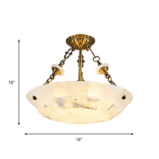 Traditional Semi Flush Mount Ceiling Lamp - White Glass Bowl, 3/4-Light, 16"/19.5" Width