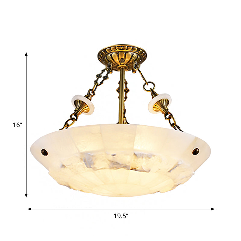 Traditional Semi Flush Mount Ceiling Lamp - White Glass Bowl, 3/4-Light, 16"/19.5" Width