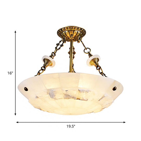 Traditional Semi Flush Mount Ceiling Lamp - White Glass Bowl 3/4-Light 16/19.5 Width