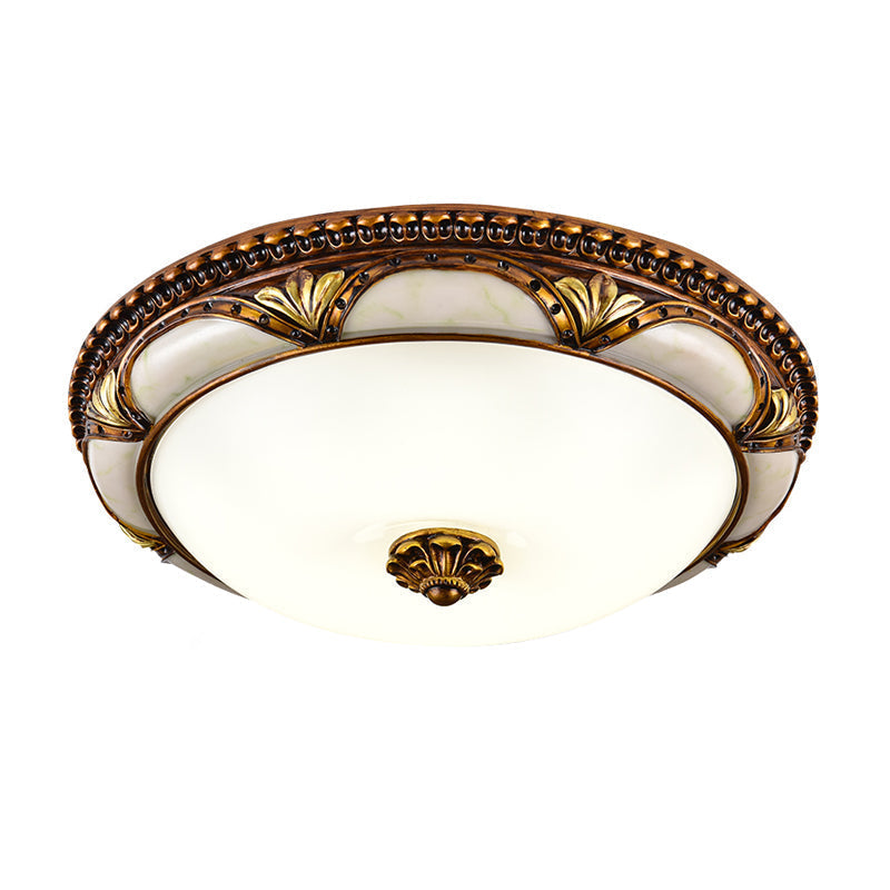 14/16/19.5 Led Floral Cream Glass Ceiling Lamp Fixture In Brass