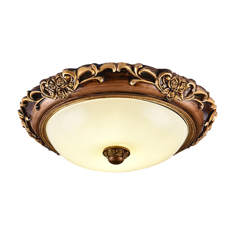 Antique Milk Glass Dome Bedroom Ceiling Light With Led Flush Mount Brown 14/16/19.5 Dia