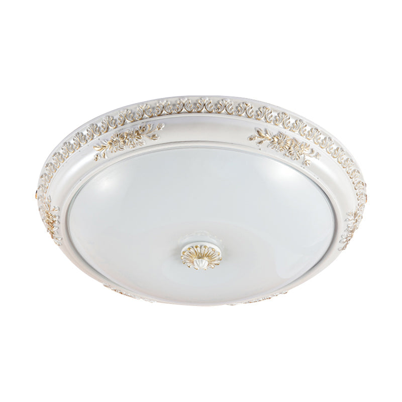 Vintage Frosted Glass Flush Mount Ceiling Light With Led White Bowl Corridor Lamp - 14/16/19.5 Size