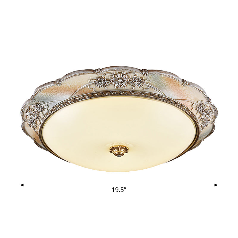 Traditional Silver Scalloped Led Flush Mount Ceiling Light With Frosted White Glass - 14/19.5 Wide