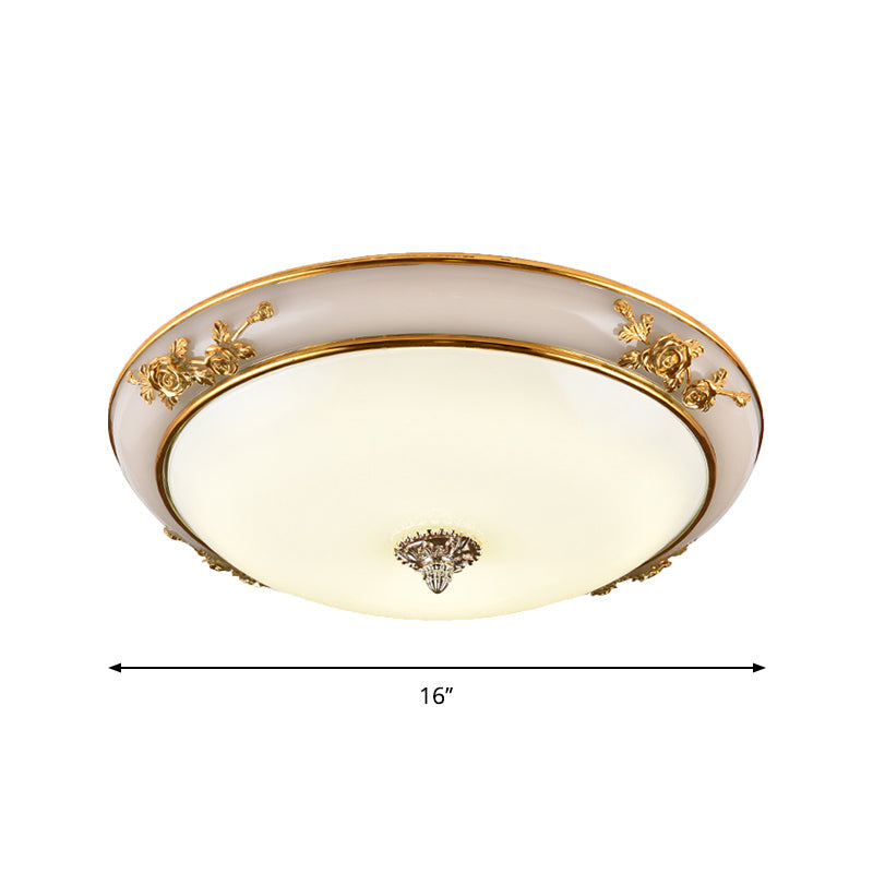 Minimalist Brass Opaline Glass Led Flush Light Fixture - Bowl Shaped Ceiling Lamp 14/16/19.5 Wide