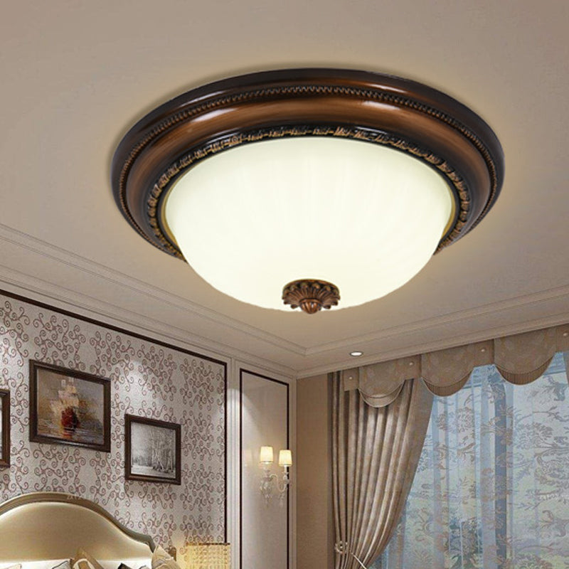 Milky Glass Led Cloche Flush Mount Ceiling Light In Brown - 14/16/19.5 Width