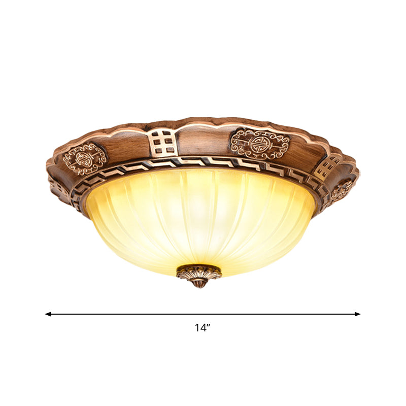 Antiqued Brown Scalloped-Edge Led Flush Mount Ceiling Light 14/16/19.5 Milky Glass Bowl Ideal For