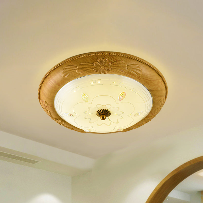 Minimalistic Led Milk Glass Flush Mount Ceiling Light In Yellow-Brown For Dining Room 14/16/19.5