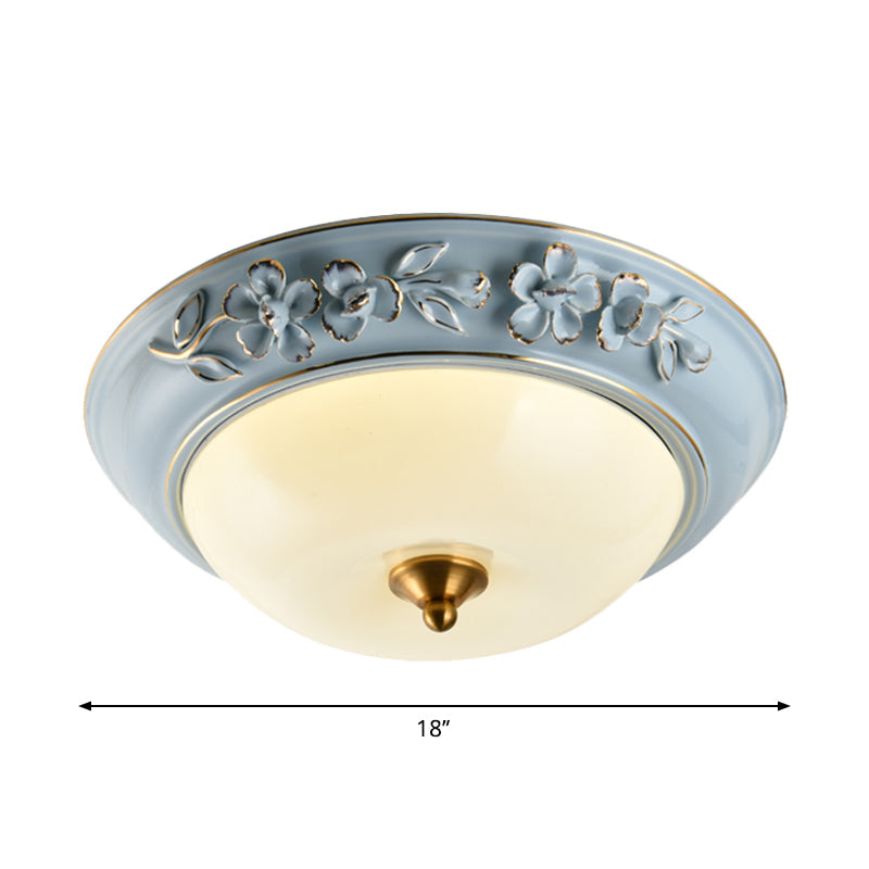 Blue LED Flushmount Ceramic Flower Ceiling Light with Lampshade - 12"/14"/18" W