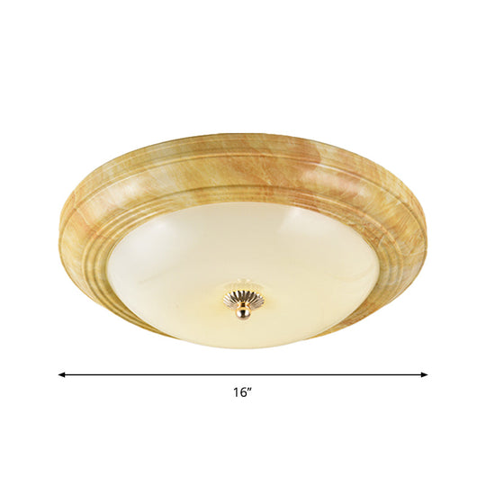 Minimalist White Glass Flush Ceiling Light, LED Flushmount - Yellow, 14"/16"/19.5" Wide - Foyer