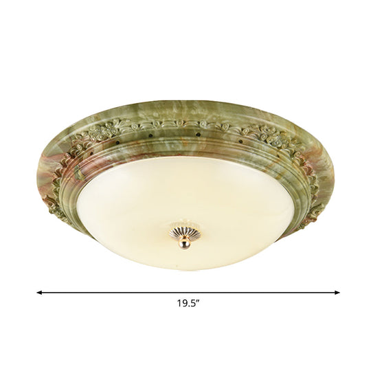 Country Milk Glass LED Ceiling Mount Light, Green Dome Design, Bedroom Flush Mount Lighting - 14"/16"/19.5" Width