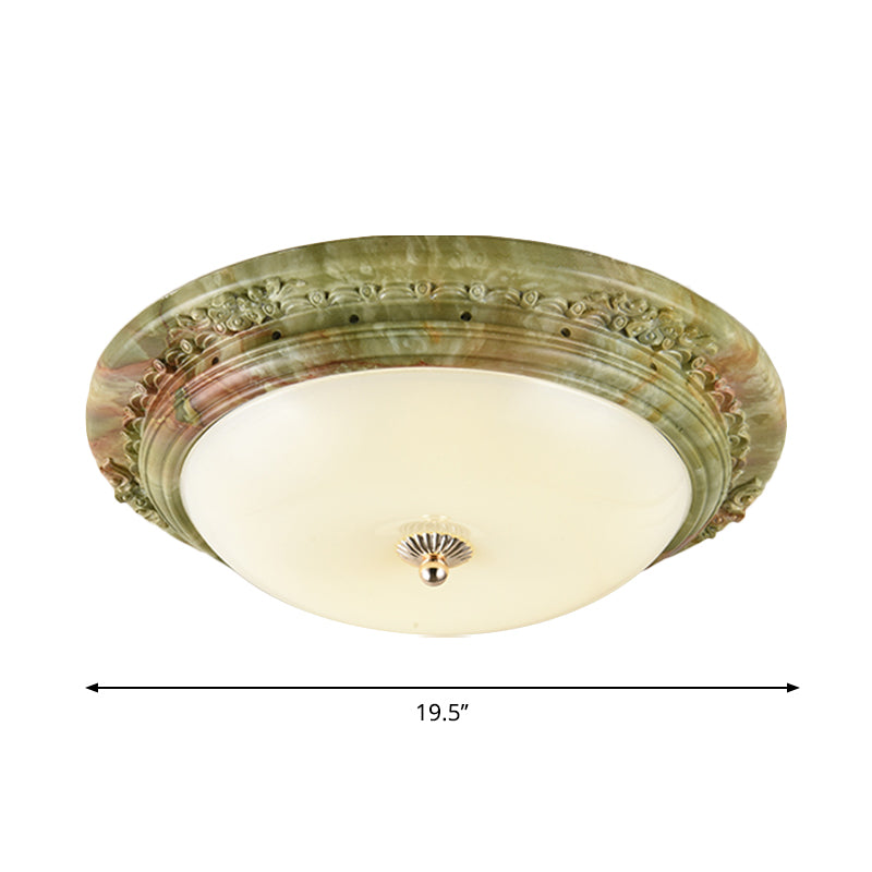 Country Milk Glass Led Ceiling Mount Light Green Dome Design Bedroom Flush Lighting - 14/16/19.5