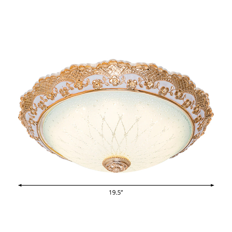 Traditional Gold Opaline Glass Ceiling Light - Led Flush Mount Fixture (14/16/19.5 W)