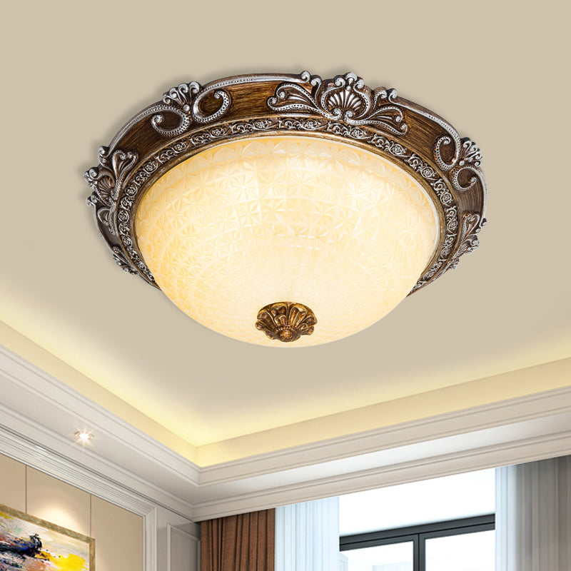 Countryside Bowl Led Flush Mount Light For Bedroom - Tan Glass In Brown (14/16/19.5 W) / 14