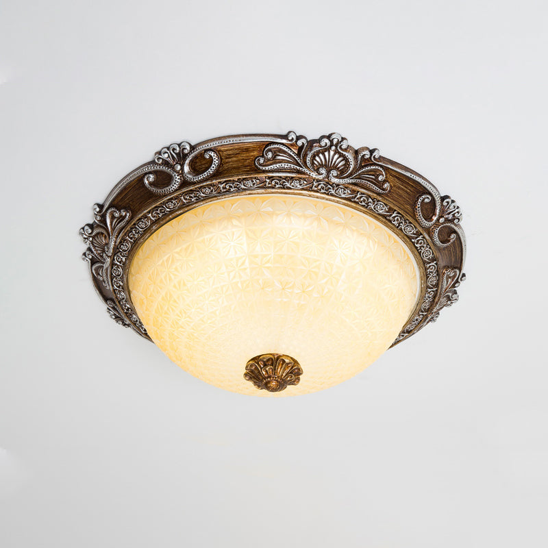 Countryside Bowl LED Flush Mount Light for Bedroom - Tan Glass in Brown (14"/16"/19.5" W)