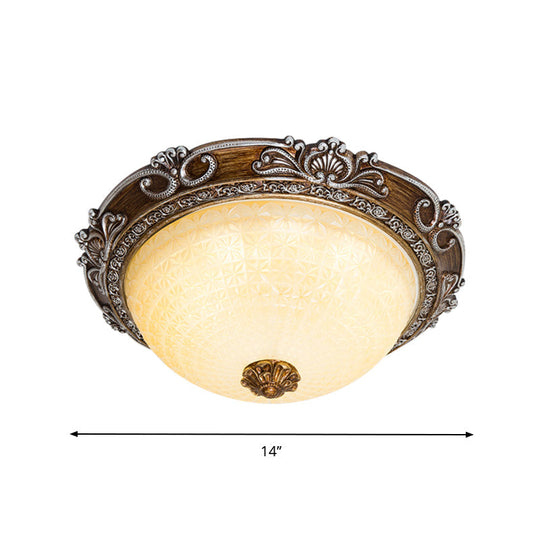 Countryside Bowl LED Flush Mount Light for Bedroom - Tan Glass in Brown (14"/16"/19.5" W)