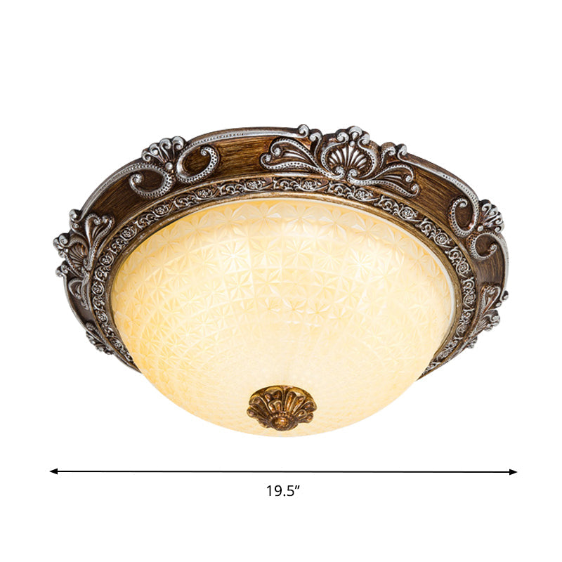 Countryside Bowl Led Flush Mount Light For Bedroom - Tan Glass In Brown (14/16/19.5 W)