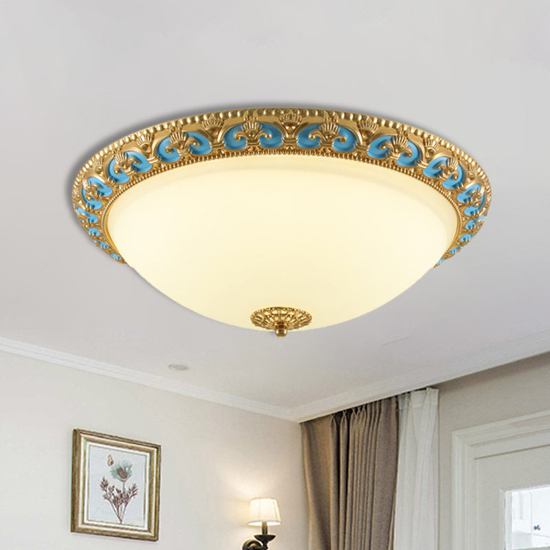 LED Flush Mount Light with Domed Shade in Cream Glass and Gold Finish - 12.5"/15"/19" Sizes Available