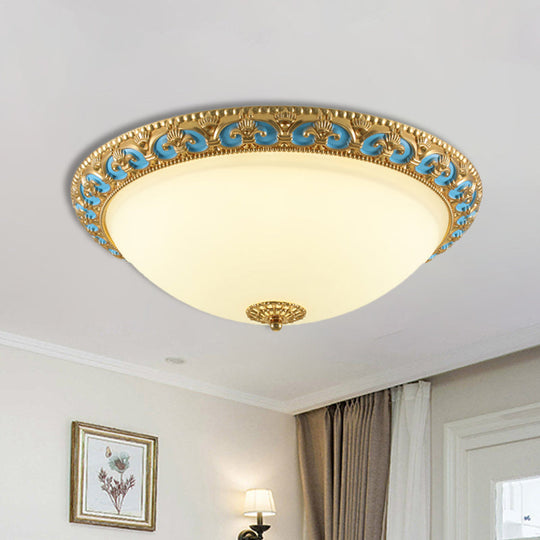 Led Flush Mount Light With Domed Shade In Cream Glass And Gold Finish - 12.5/15/19 Sizes Available /