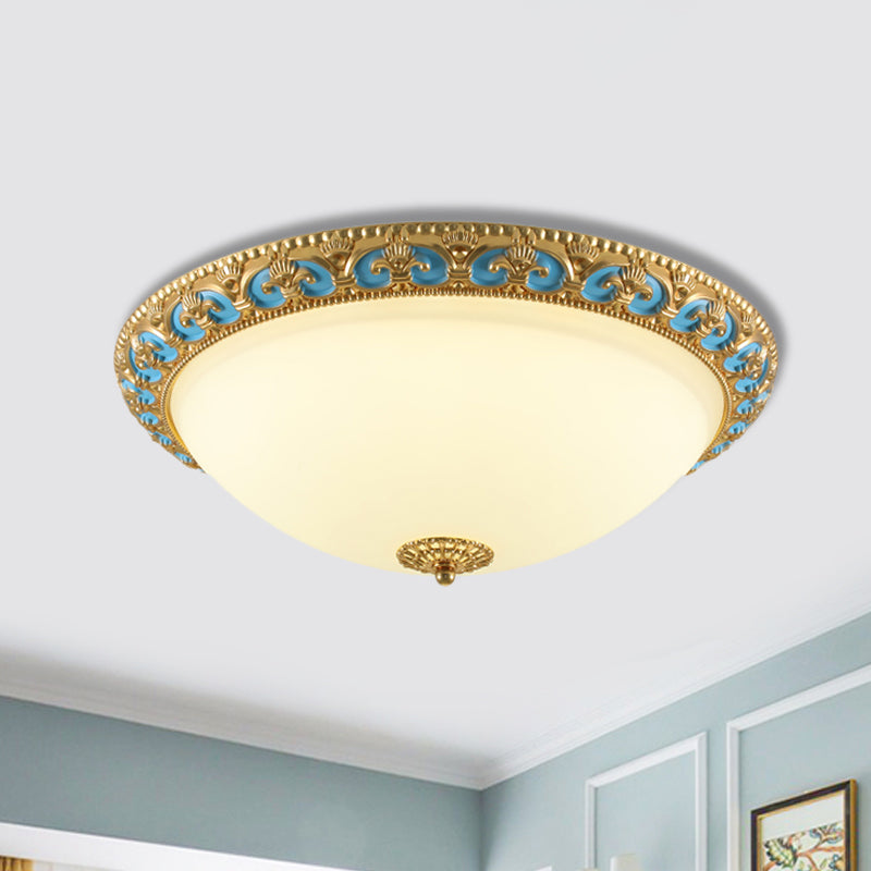 LED Flush Mount Light with Domed Shade in Cream Glass and Gold Finish - 12.5"/15"/19" Sizes Available