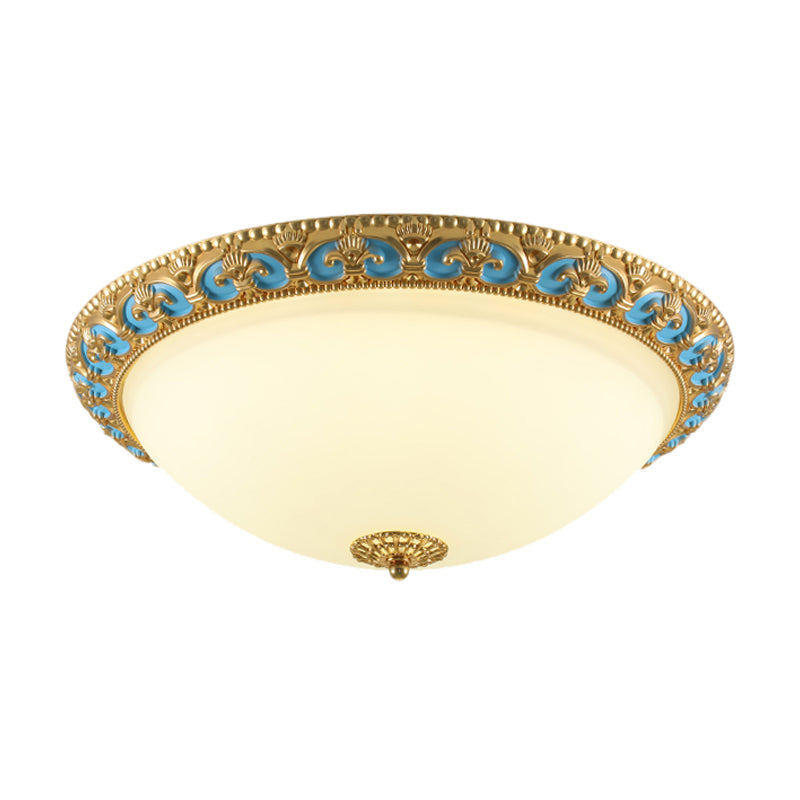 LED Flush Mount Light with Domed Shade in Cream Glass and Gold Finish - 12.5"/15"/19" Sizes Available