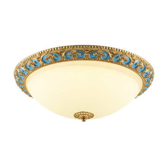 Led Flush Mount Light With Domed Shade In Cream Glass And Gold Finish - 12.5/15/19 Sizes Available