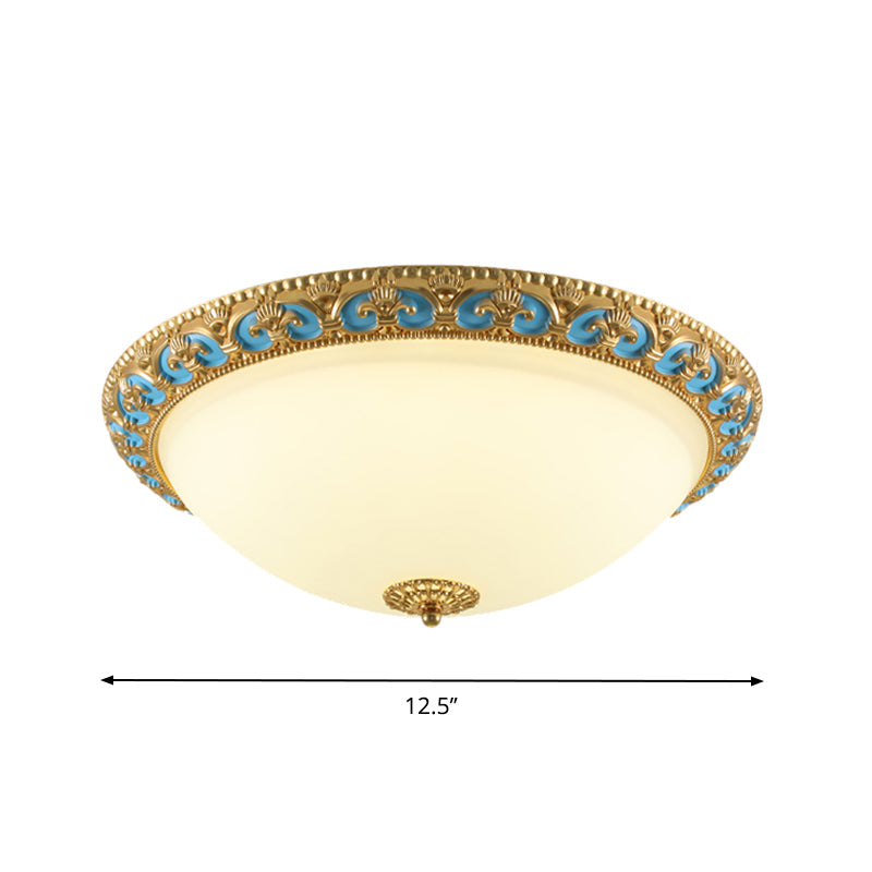 LED Flush Mount Light with Domed Shade in Cream Glass and Gold Finish - 12.5"/15"/19" Sizes Available