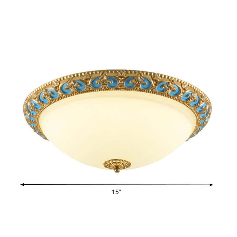 LED Flush Mount Light with Domed Shade in Cream Glass and Gold Finish - 12.5"/15"/19" Sizes Available