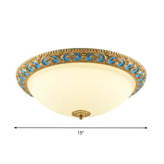 LED Flush Mount Light with Domed Shade in Cream Glass and Gold Finish - 12.5"/15"/19" Sizes Available