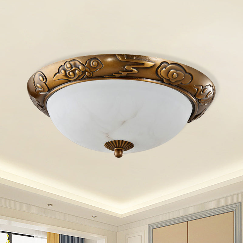 Brass LED Flush Lighting Traditional Milk White Glass Dome Shade Flush Mount Lamp - 12"/16"/19.5" Width