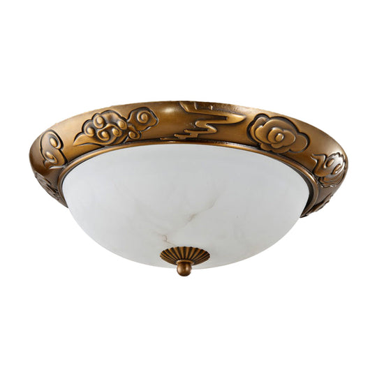 Brass Led Flush Lighting Traditional Milk White Glass Dome Shade Mount Lamp - 12/16/19.5 Width