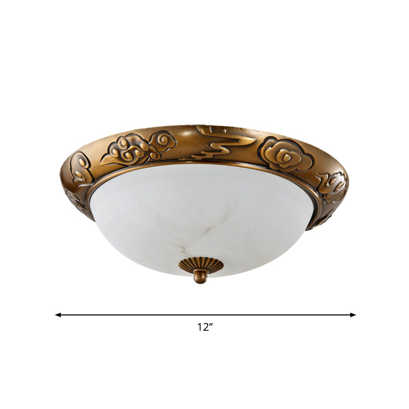 Brass LED Flush Lighting Traditional Milk White Glass Dome Shade Flush Mount Lamp - 12"/16"/19.5" Width