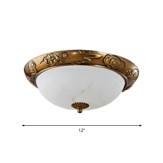 Brass Led Flush Lighting Traditional Milk White Glass Dome Shade Mount Lamp - 12/16/19.5 Width