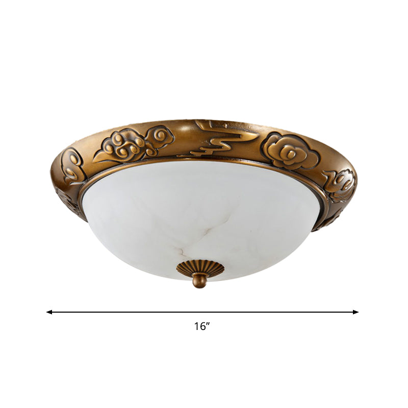 Brass LED Flush Lighting Traditional Milk White Glass Dome Shade Flush Mount Lamp - 12"/16"/19.5" Width