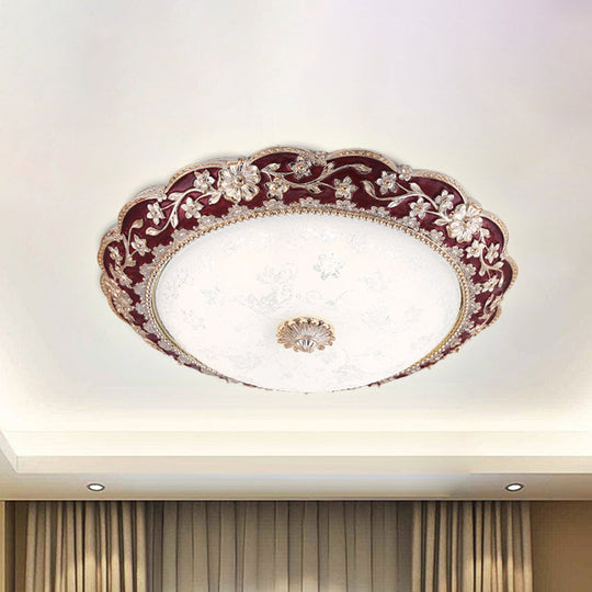 Country Style Veined Glass Flush Mount Ceiling Lamp in Dark Red LED - Sizes: 12"/16"/19.5