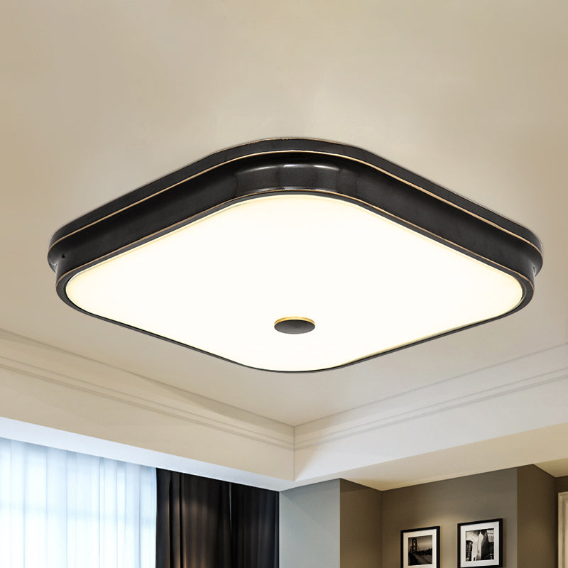 Black Led Flushmount Lighting With Countryside Cream Glass - Square Design Various Width Options