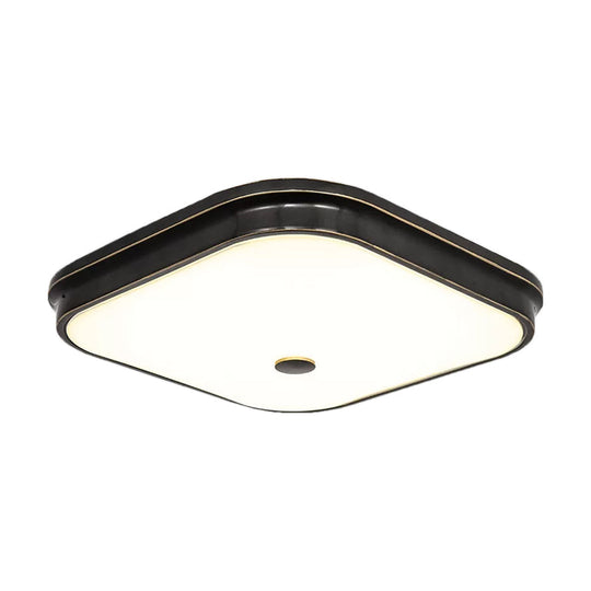 Black LED Flushmount Lighting with Countryside Cream Glass - Square Design, Various Width Options 12"/16"/19.5