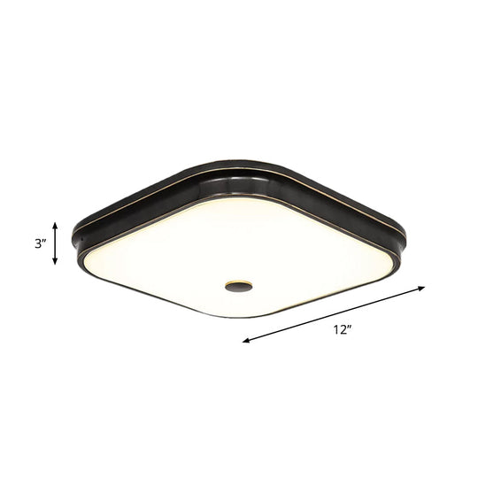 Black LED Flushmount Lighting with Countryside Cream Glass - Square Design, Various Width Options 12"/16"/19.5