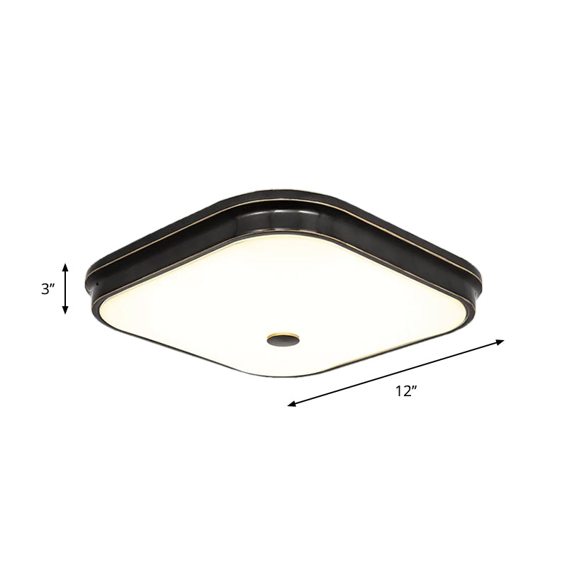 Black Led Flushmount Lighting With Countryside Cream Glass - Square Design Various Width Options