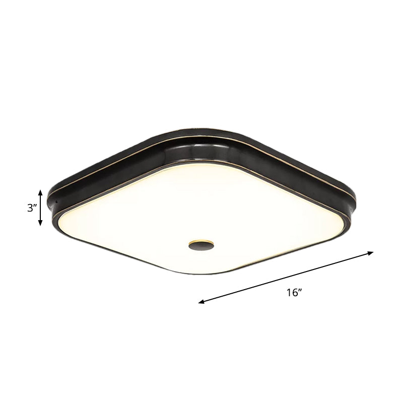 Black LED Flushmount Lighting with Countryside Cream Glass - Square Design, Various Width Options 12"/16"/19.5