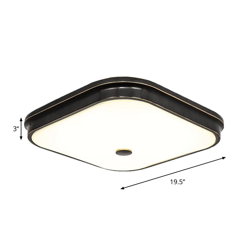 Black LED Flushmount Lighting with Countryside Cream Glass - Square Design, Various Width Options 12"/16"/19.5