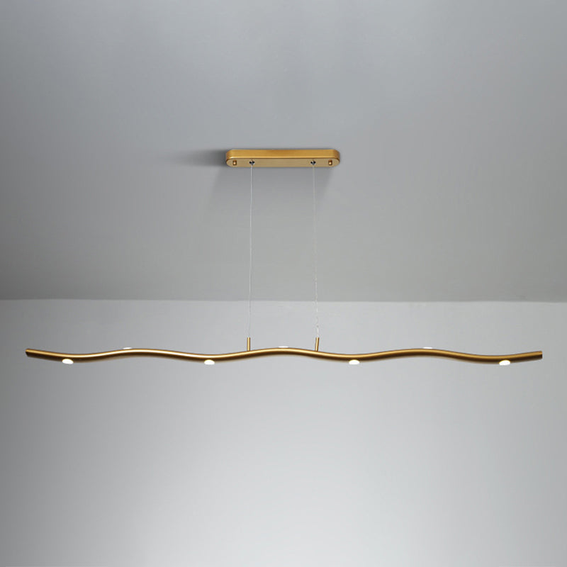 Sleek Led Metallic Ceiling Chandelier - Gold/Wood Waving Line Suspension Light In Warm/White